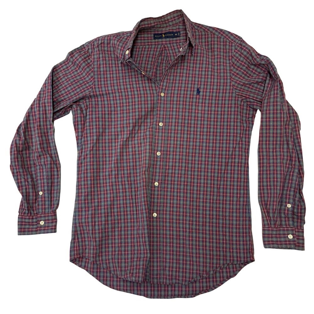 Ralph Lauren Mens Medium Plaid Button Down Shirt Red Green Blue Long Sleeve Pony